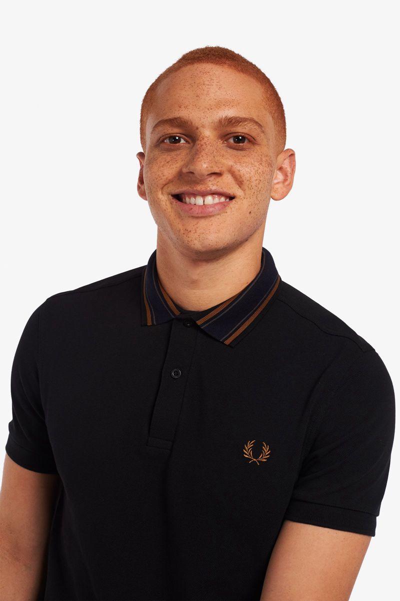 Black Fred Perry Medal Stripe Polo Men's Shirts | PH 1510FDNM